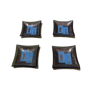 VTG 1970 Asian Smoked Glass‎ 2.25x2.25 Trinket Dish Ashtray Decor Etched Gold #4